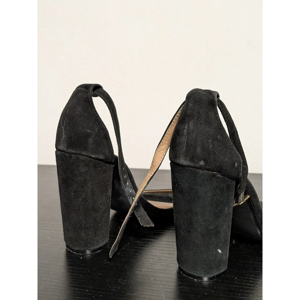 Steve Madden Carrson Black Suede‎ Block Heel Ankle Strap Sandal Womens 6M